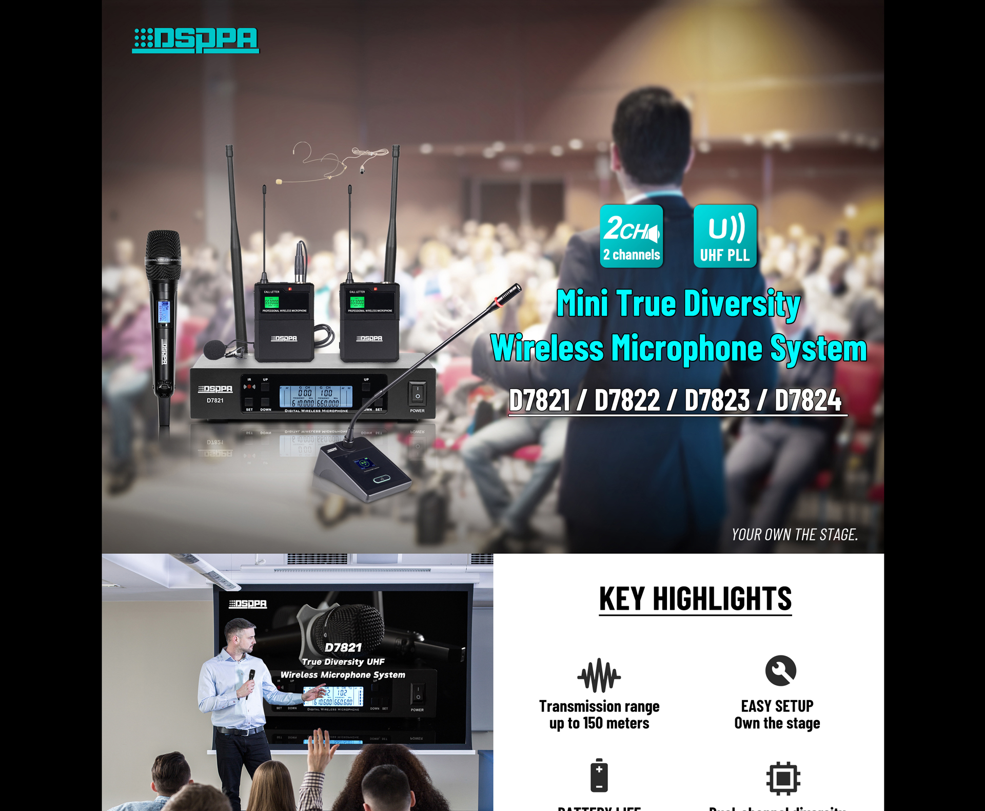 تنوع حقيقي UHF نظام ميكروفون لاسلكي