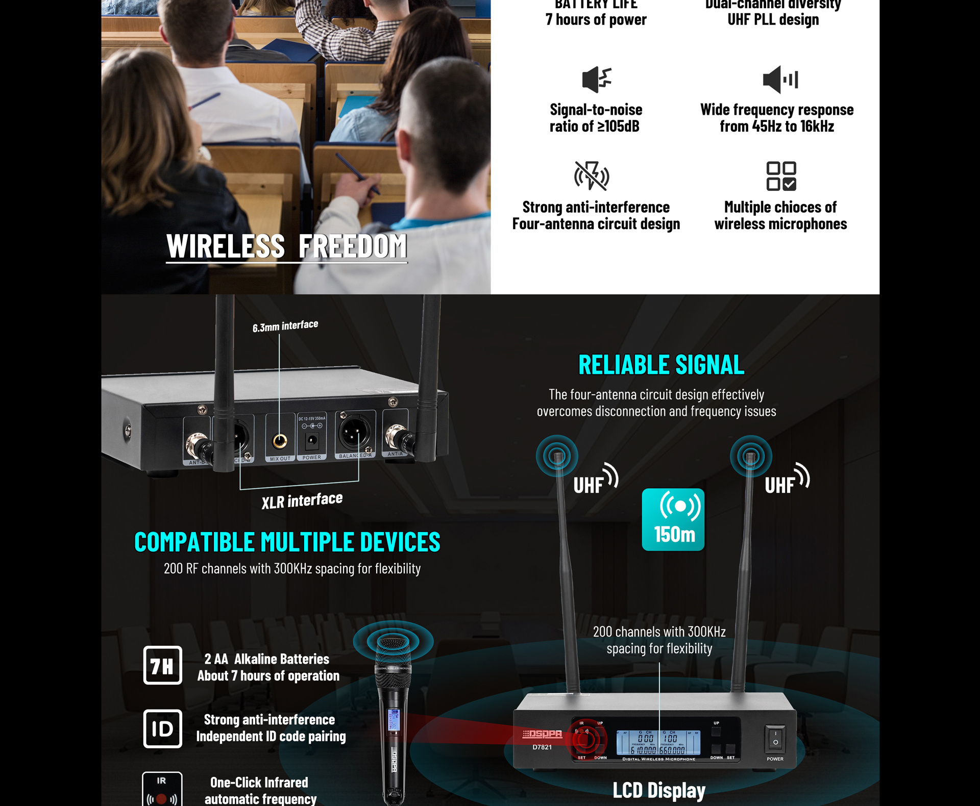 تنوع حقيقي UHF نظام ميكروفون لاسلكي