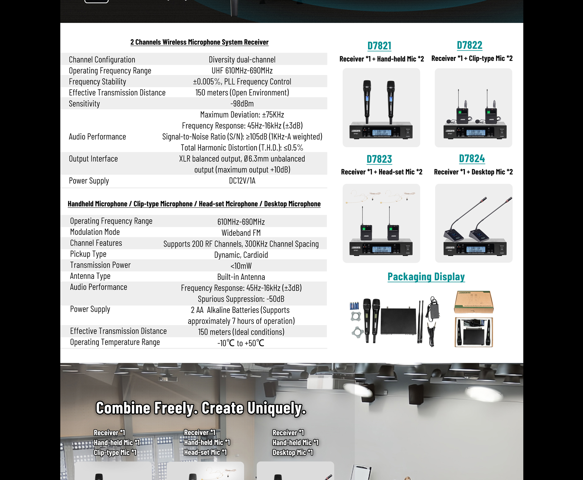 تنوع حقيقي UHF نظام ميكروفون لاسلكي